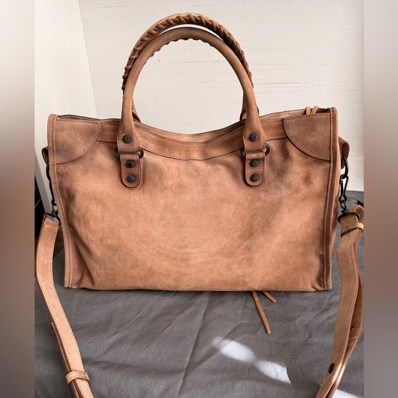 Balenciaga Camel Brown Suede Le City Medium Leather Tote Bag - Picture 8 of 12